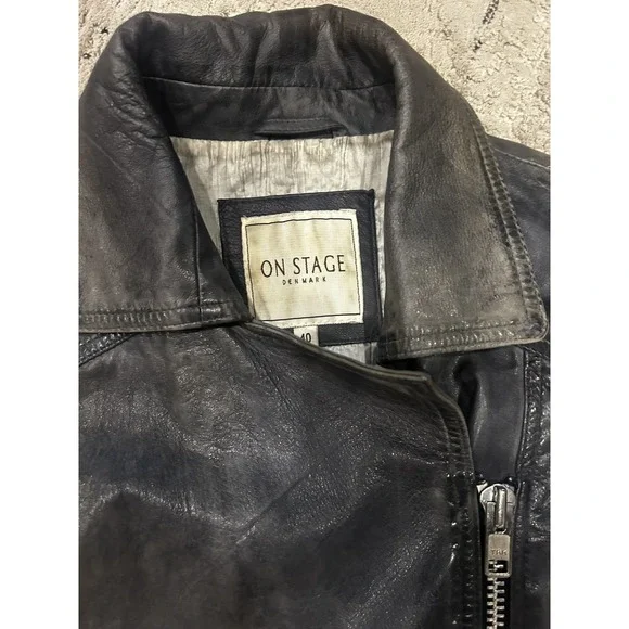 Y2K Vintage On Stage Denmark Leather  Jacket Moto Zip Fitted Biker Style Rare - Picture 3 of 14